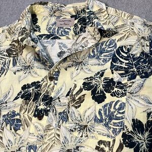 Cotton Hawaiian Shirt Mens XL Yellow Tropical Beach Casual Button Camp